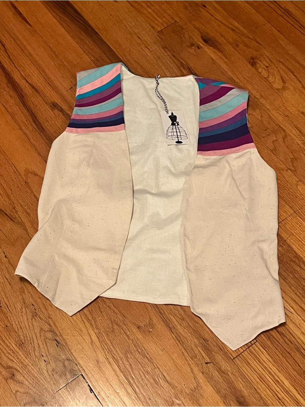 Vintage Cream Vest with Colorblock Striped Shoulders